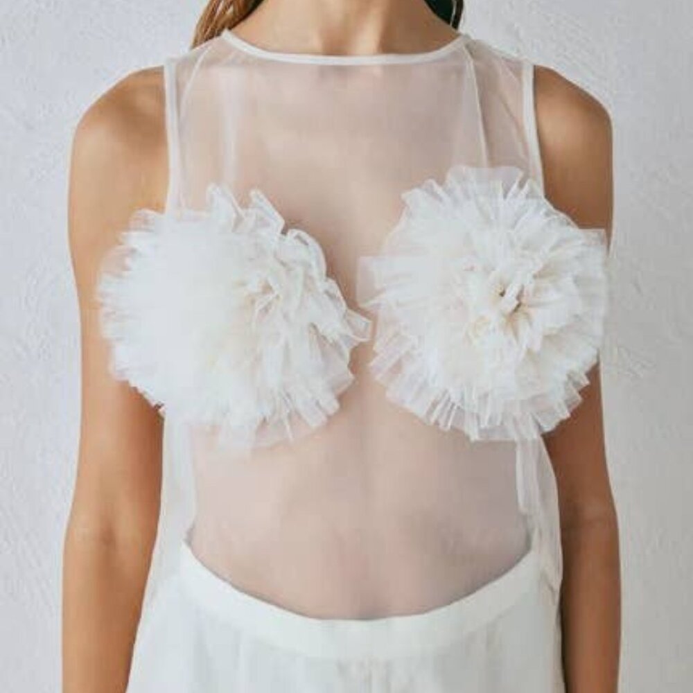 Sheer Flower Embellished Top